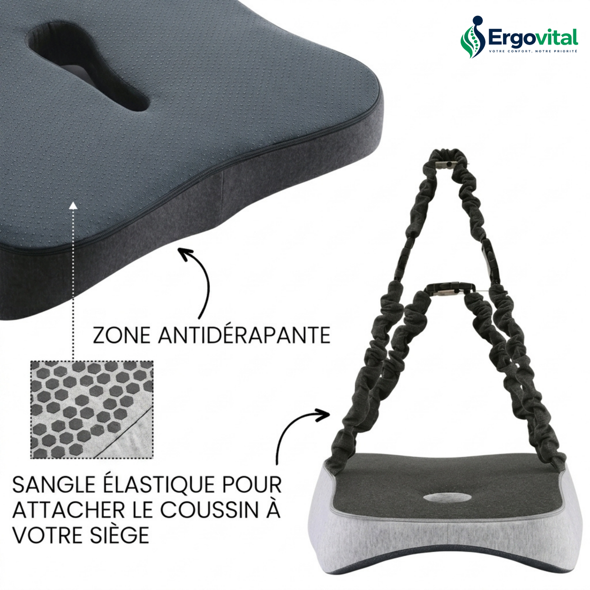 Coussin Orthopédique Bureau – Assise & Dossier Lombaire