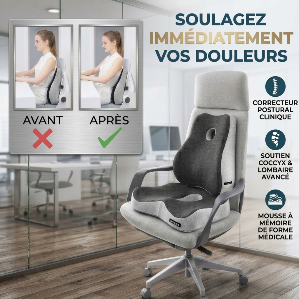 Coussin Orthopédique Bureau – Assise & Dossier Lombaire