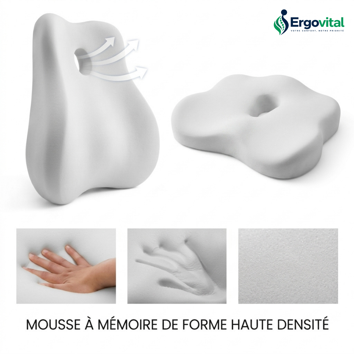 Coussin Orthopédique Bureau – Assise & Dossier Lombaire