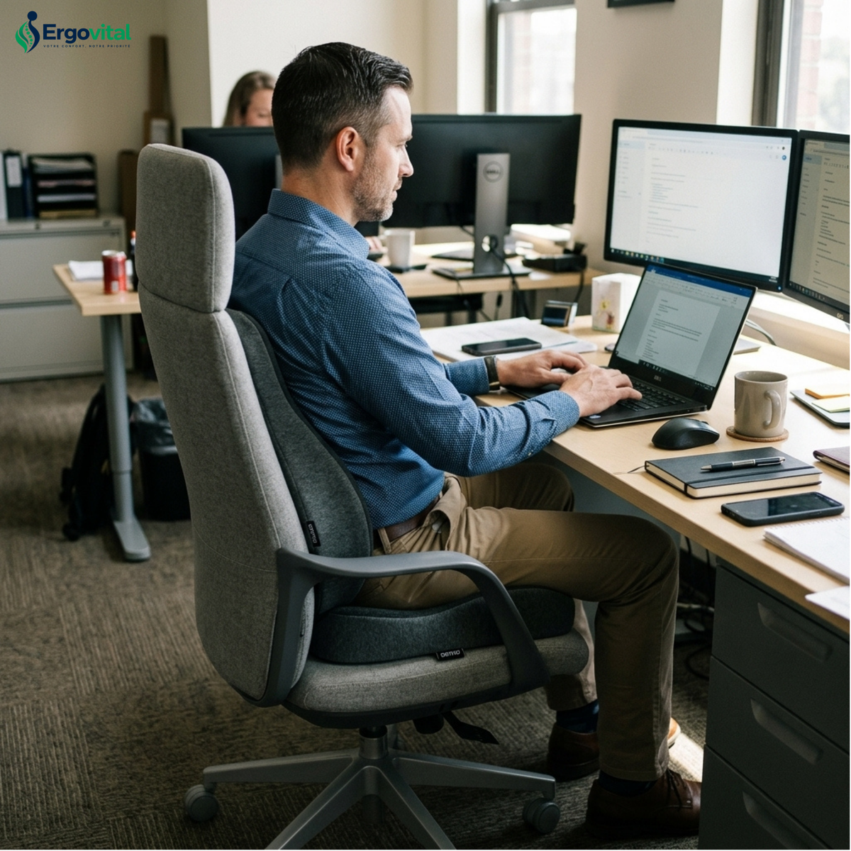 Coussin Orthopédique Bureau – Assise & Dossier Lombaire