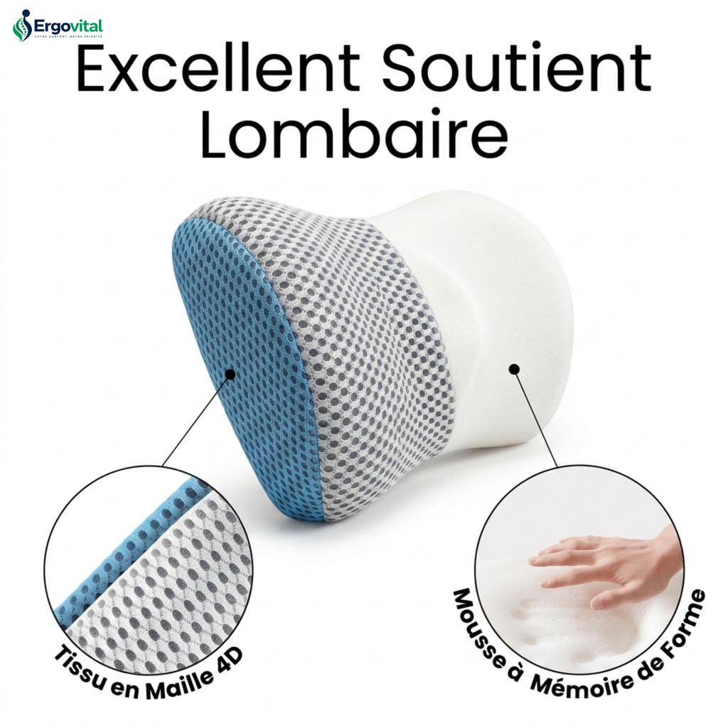 Coussin Lombaire Ergonomique – Soutien Dos Mémoire de Forme