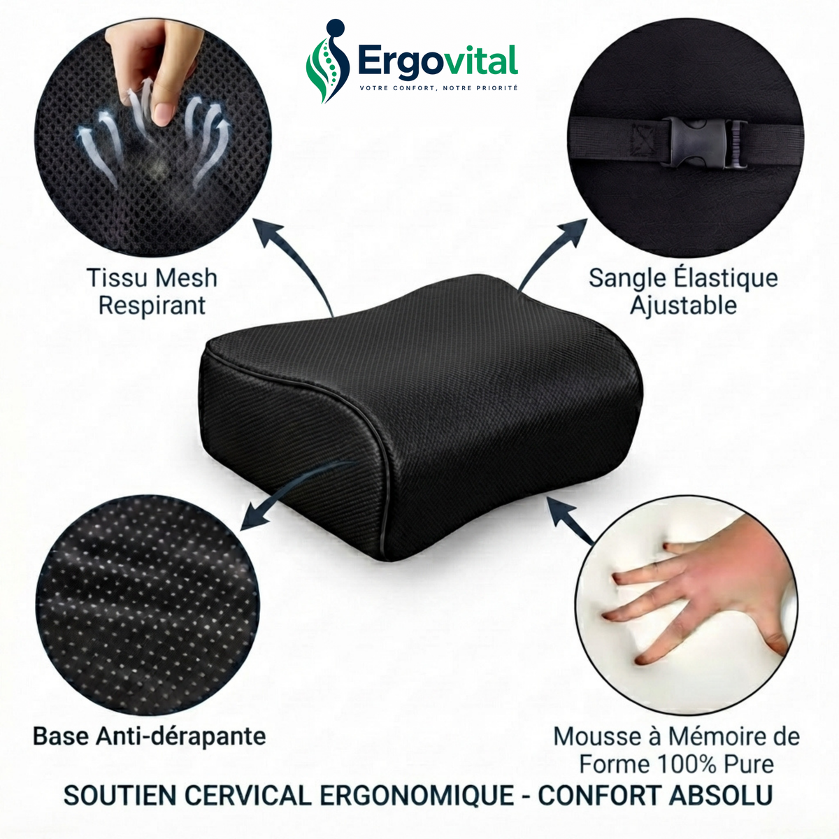 Appui-Tête Ergonomique Voiture – Confort Cervical Mémoire de Forme