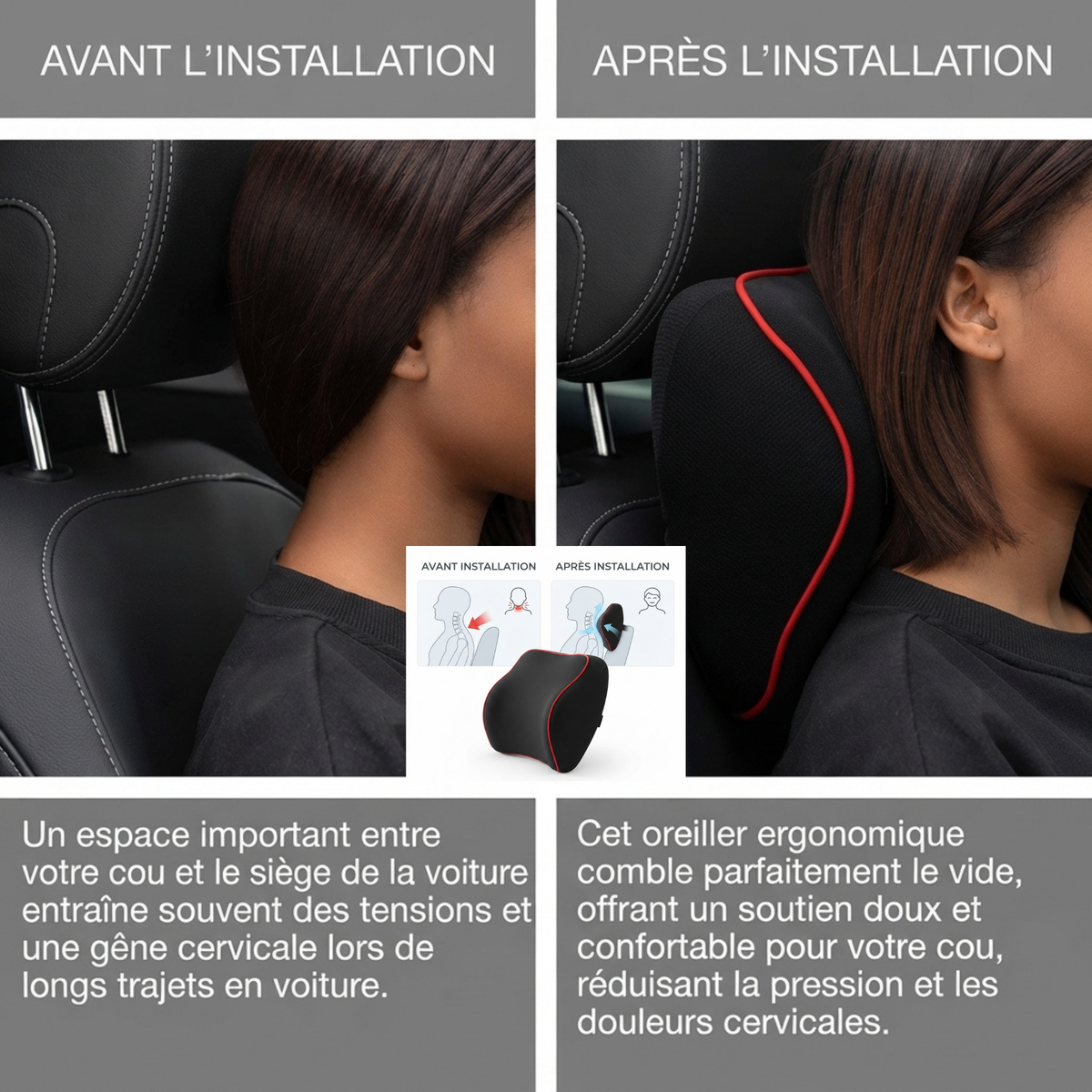 Appui-Tête Ergonomique Voiture – Confort Cervical Mémoire de Forme