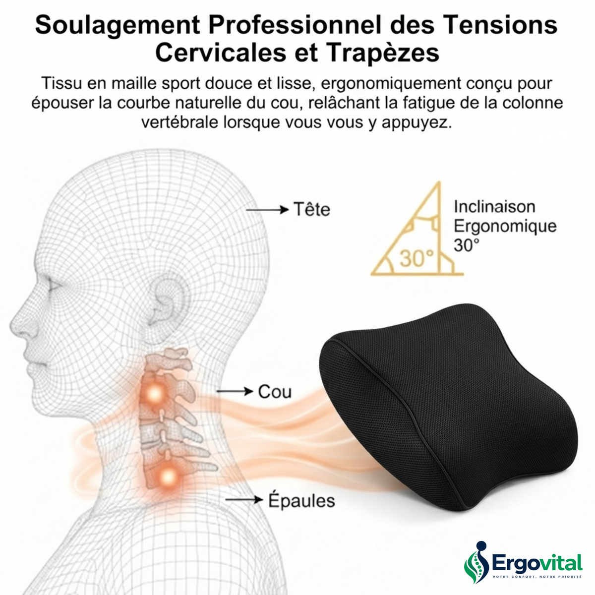 Appui-Tête Ergonomique Voiture – Confort Cervical Mémoire de Forme