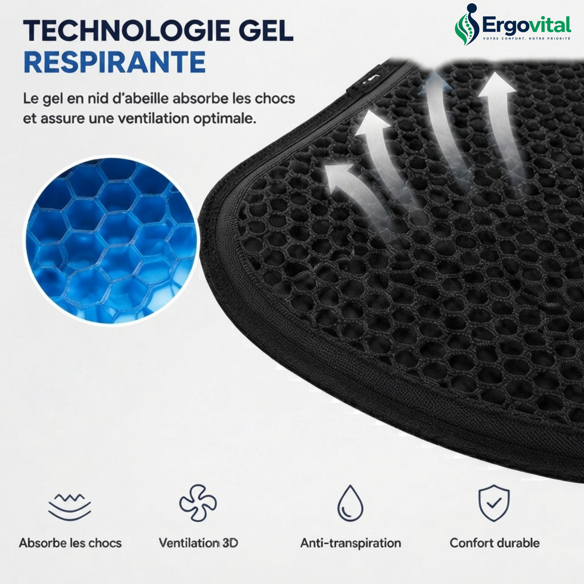 Coussin Gel Siège Voiture – Confort Respirant