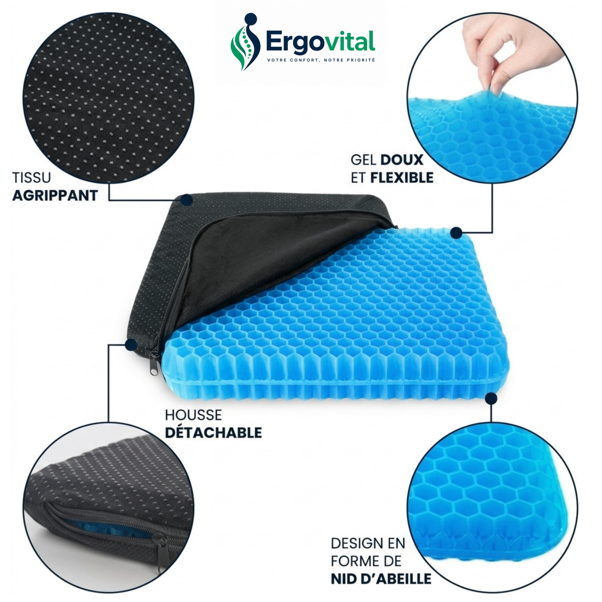 Coussin de Siège en Gel Confort Longue Durée