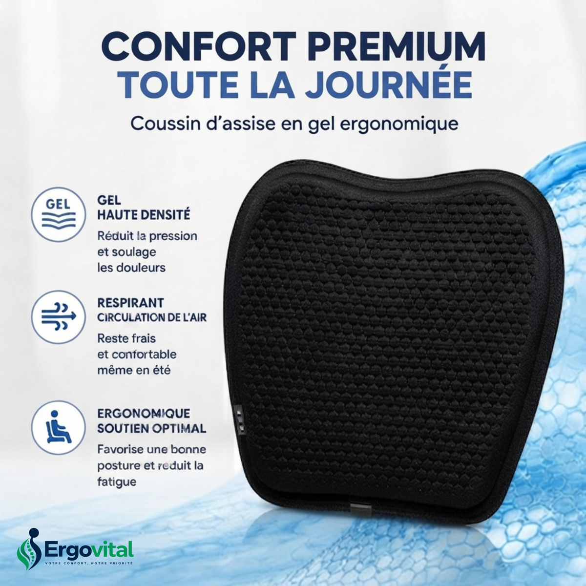 Coussin Gel Siège Voiture – Confort Respirant