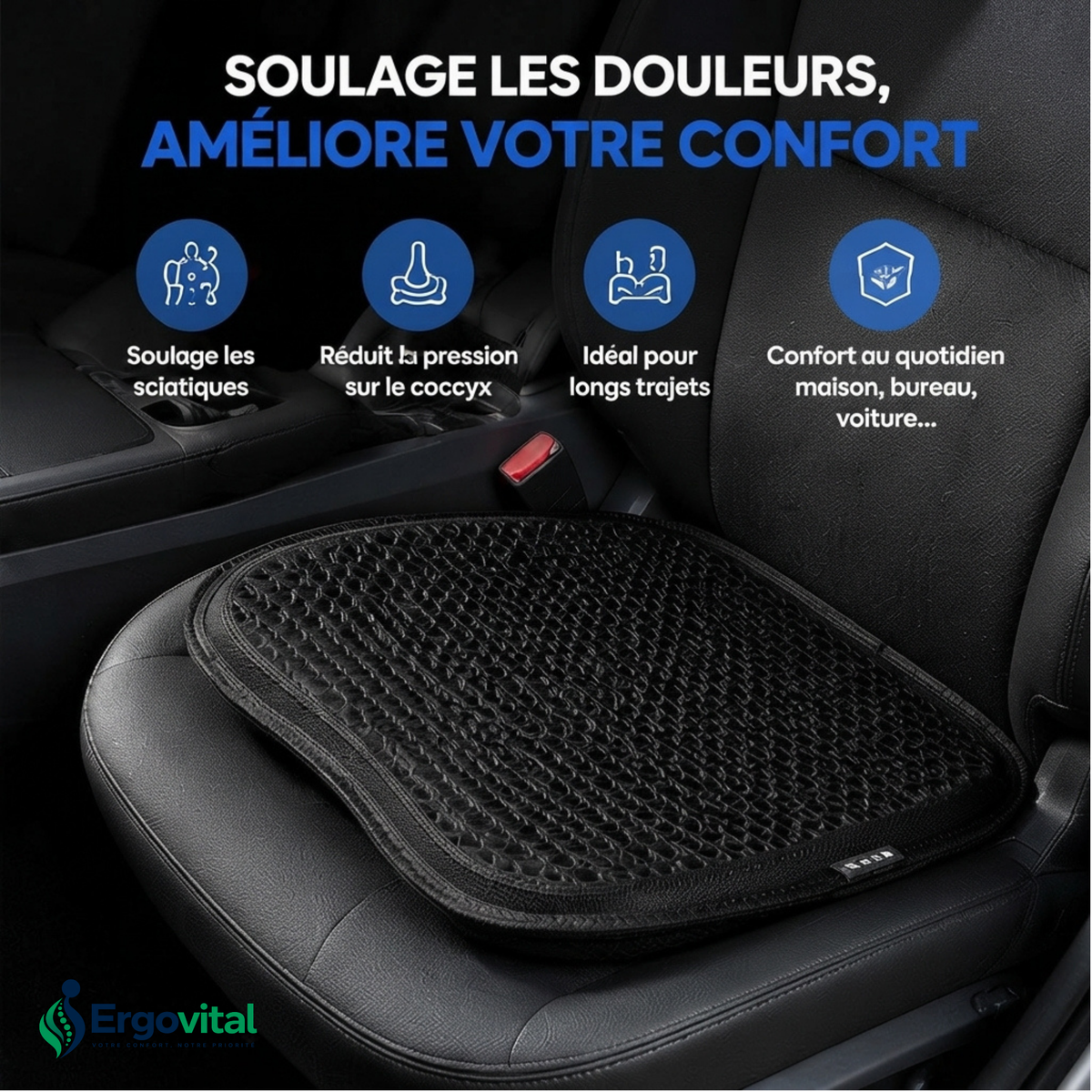 Coussin Gel Siège Voiture – Confort Respirant