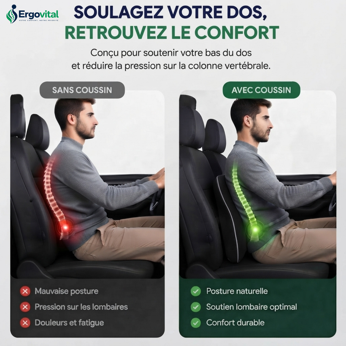 Coussin Lombaire – Améliore la Posture et Soulage le Mal  Mémoire de Forme
