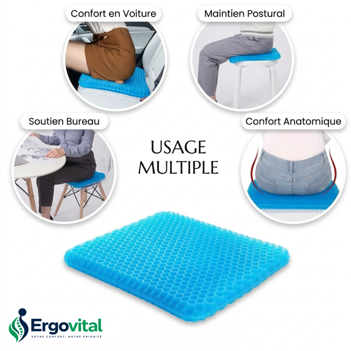 Coussin de Siège en Gel Confort Longue Durée